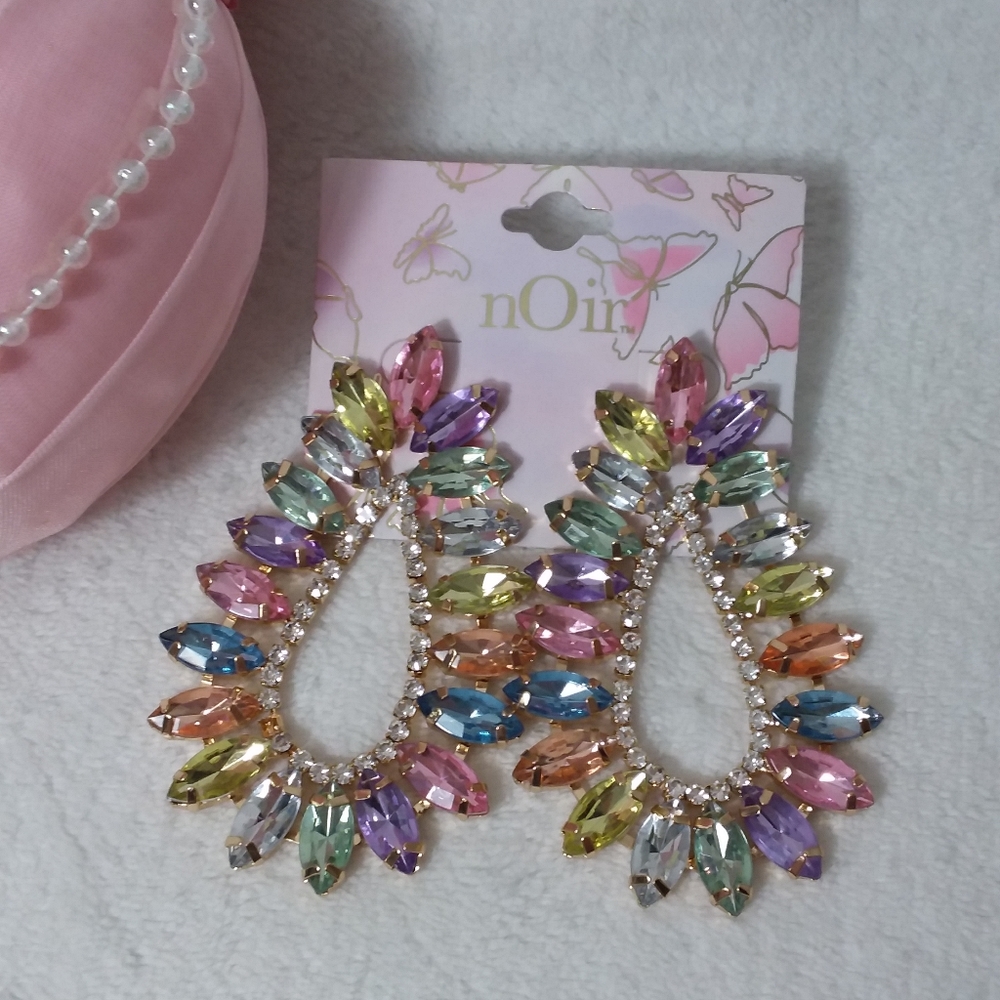 Dangle Teardrop Multi Pastel Coloured Pierce Earrings nOir